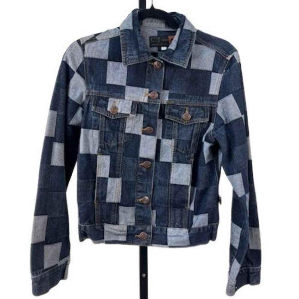 Vintage CJ Jeans‎ Crest Women's Medium Blue Checkered Colorblock Denim Jacket